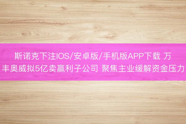 斯诺克下注IOS/安卓版/手机版APP下载 万丰奥威拟5亿卖赢利子公司 聚焦主业缓解资金压力