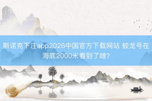 斯诺克下注app2026中国官方下载网站 蛟龙号在海底2000米看到了啥？