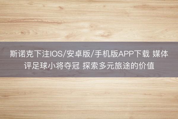 斯诺克下注IOS/安卓版/手机版APP下载 媒体评足球小将夺冠 探索多元旅途的价值
