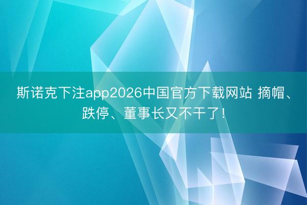 斯诺克下注app2026中国官方下载网站 摘帽、跌停、董事长又不干了!