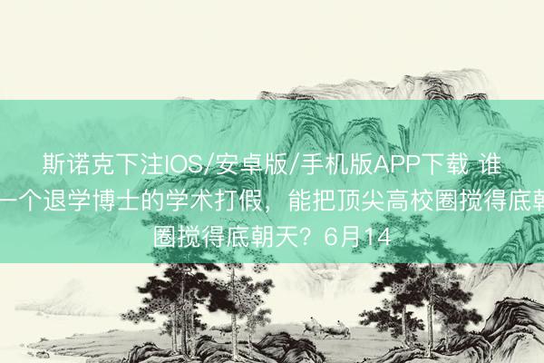 斯诺克下注IOS/安卓版/手机版APP下载 谁能念念到,一个退学博士的学术打假,能把顶尖高校圈搅得底朝天?6月14