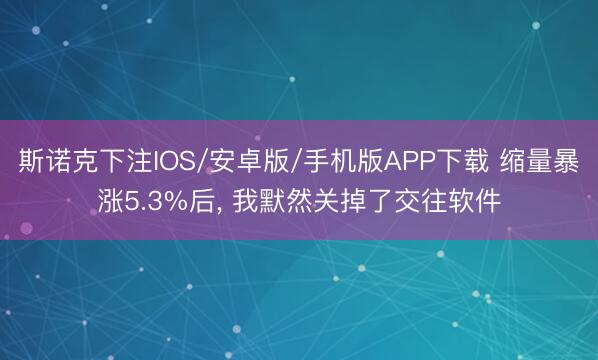 斯诺克下注IOS/安卓版/手机版APP下载 缩量暴涨5.3%后， 我默然关掉了交往软件